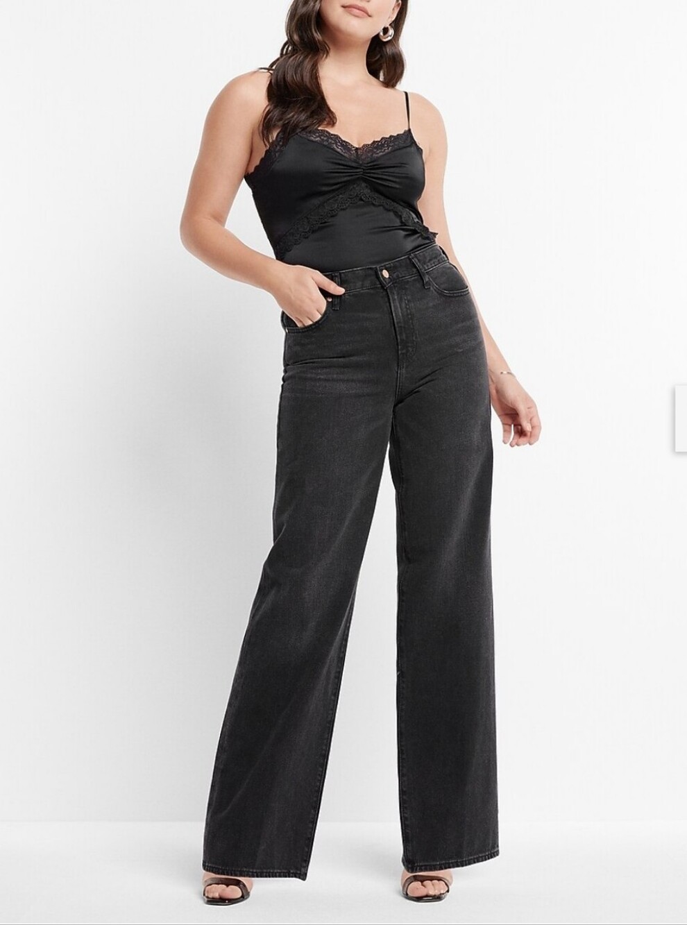 EXPRESS HIGH-RISE WIDE LEG BLACK DENIM JEANS SIZE 10 LIKE NEW!